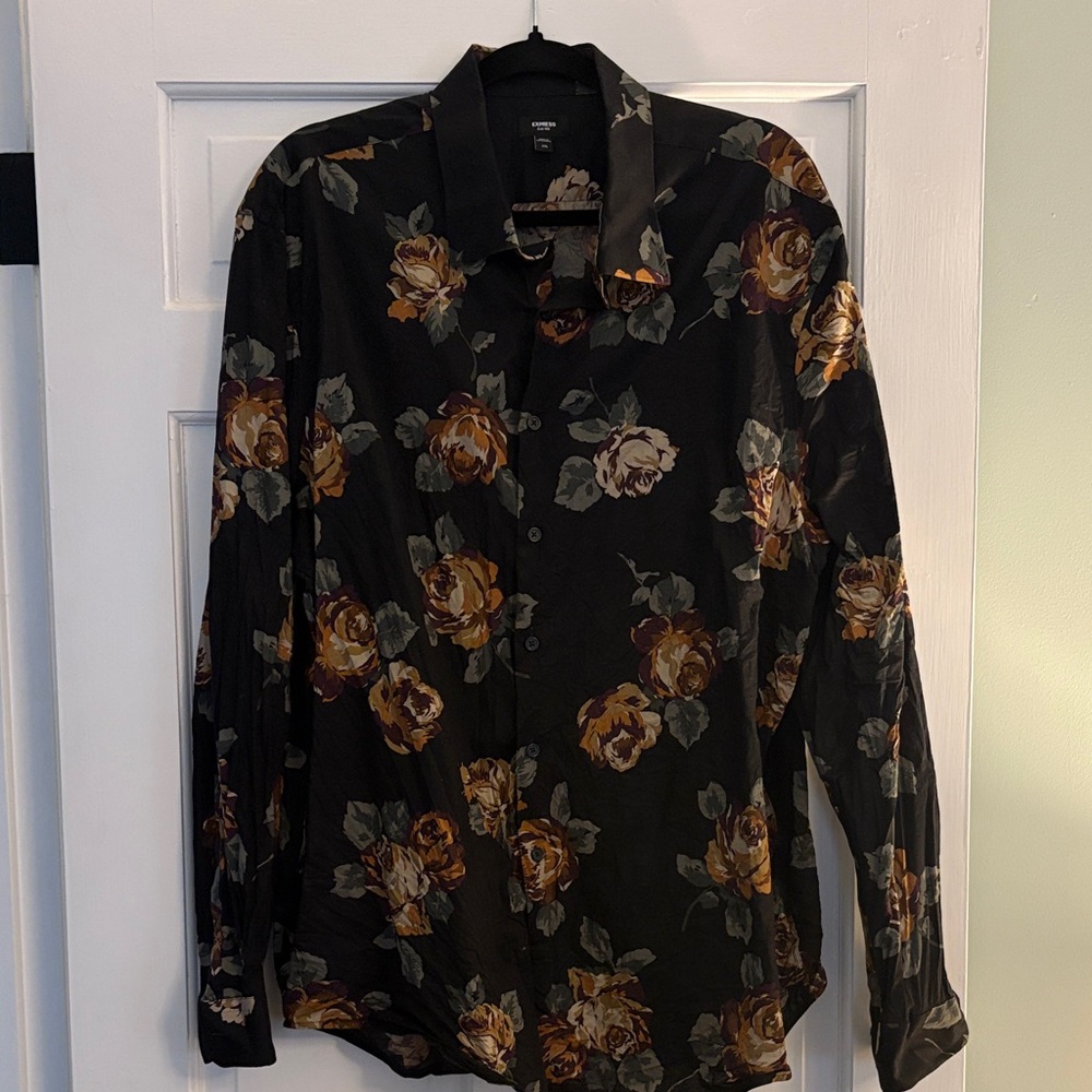 Men’s Long Sleeve Floral Button-Up Shirt